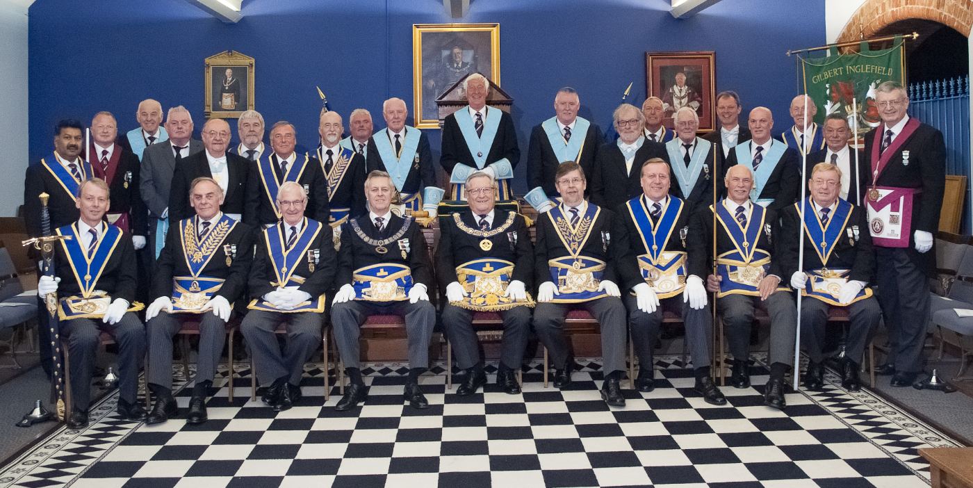 Members of Gilbert Inglefield Lodge and the Provincial team at the 50th anniversary meeting, 5 May 2015
